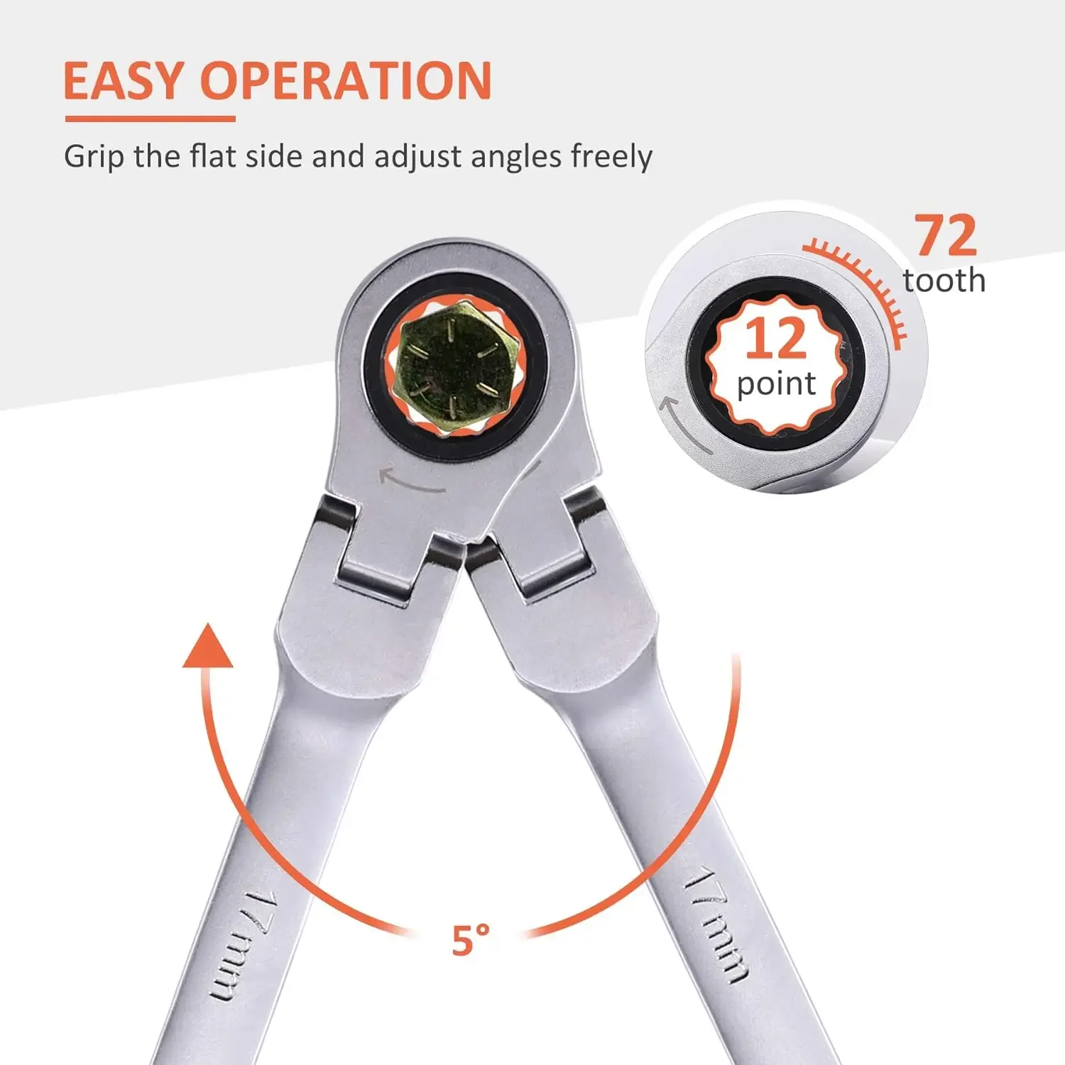 6-Piece Metric 8mm - 19mm Extra Long Gear Ratcheting Wrench Set XL Extended Handle with Flex Head 6pcs & 12 Sizes