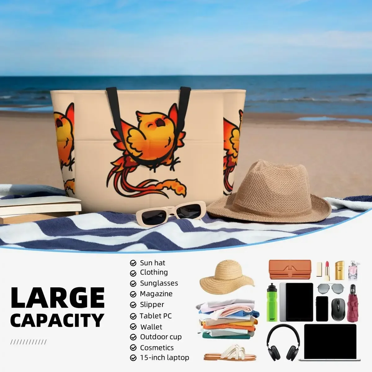 Happy Chubby Phoenix Strand Reisetasche, Einkaufstasche Urlaub große Kapazität aus Geburtstags geschenk Multi-Style-Muster