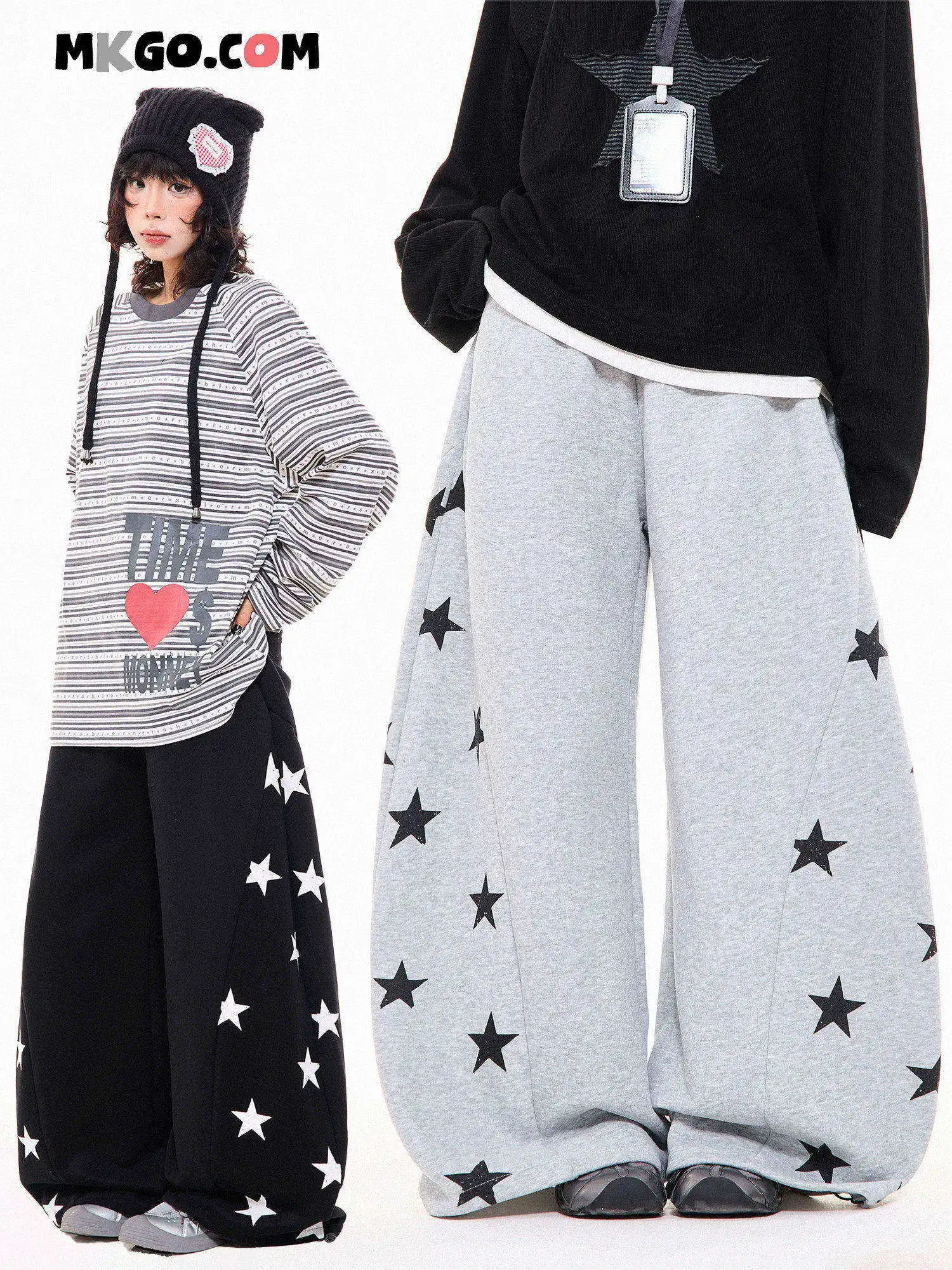 

Женские повседневные брюки MKGO American Color Blo Star Dstring: модные, свободные, деконструированные, с широкими штанинами, в стиле Sweet Spicy