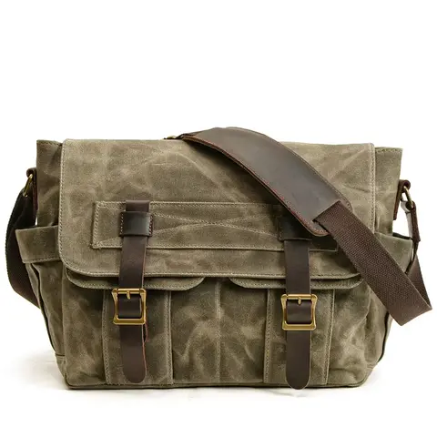 Ny vaxad kanvasväska för män i äkta läder, vintageväska för män med en axelrem, modeväska för datorer, axelväska för män 8 best sales vaxväska i canvas - №4
