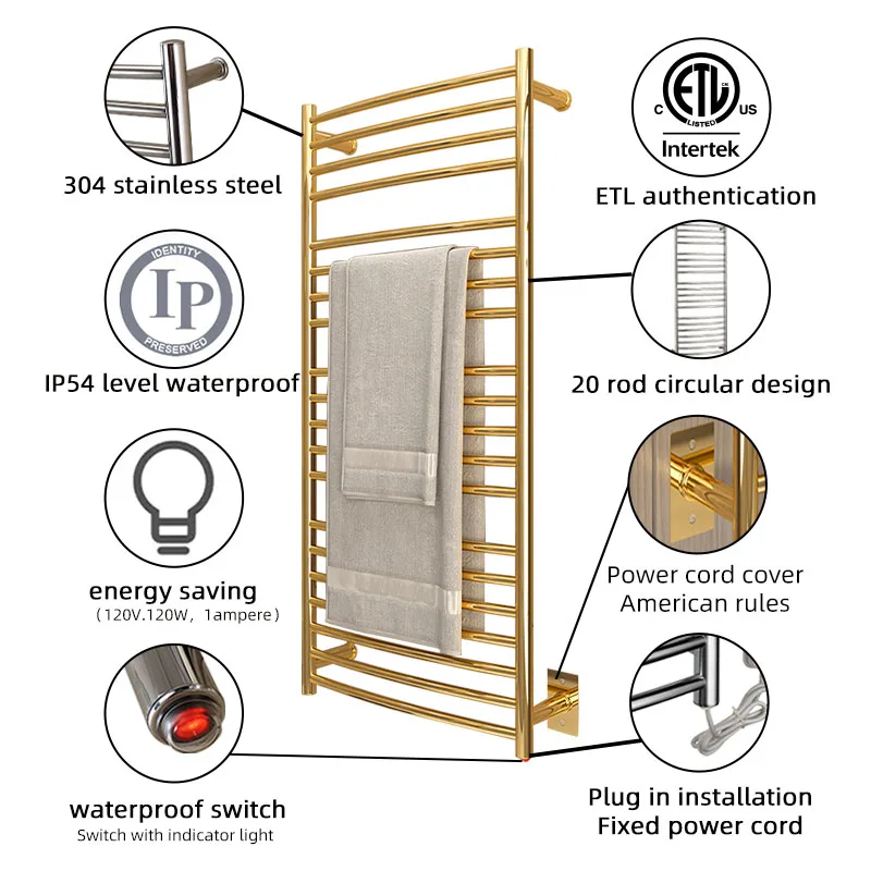 New Bathroom Towel Warmer 120V Hardwired Steel Electric Heated Towel Radiator Wall Towel Warmer