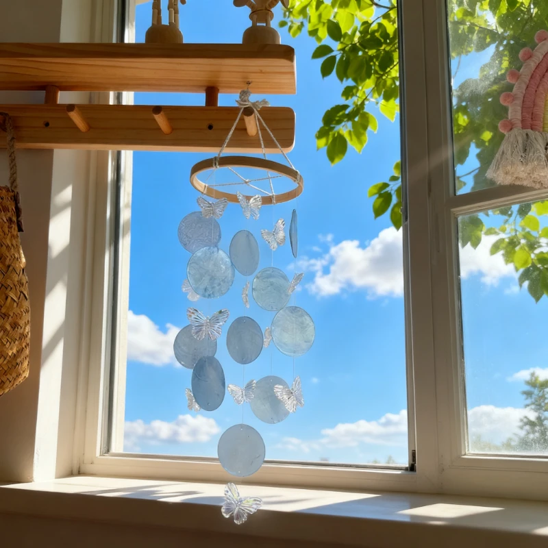 Butterfly Natural Shell Wind Chime Colorful Decorative Wall Hanging for Balcony Home Bedroom Perfect Birthday Gift for Friends