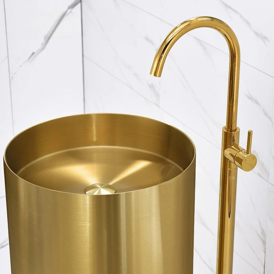 01-Stainless steel light luxury wash basin outdoor floor column basin wash basin