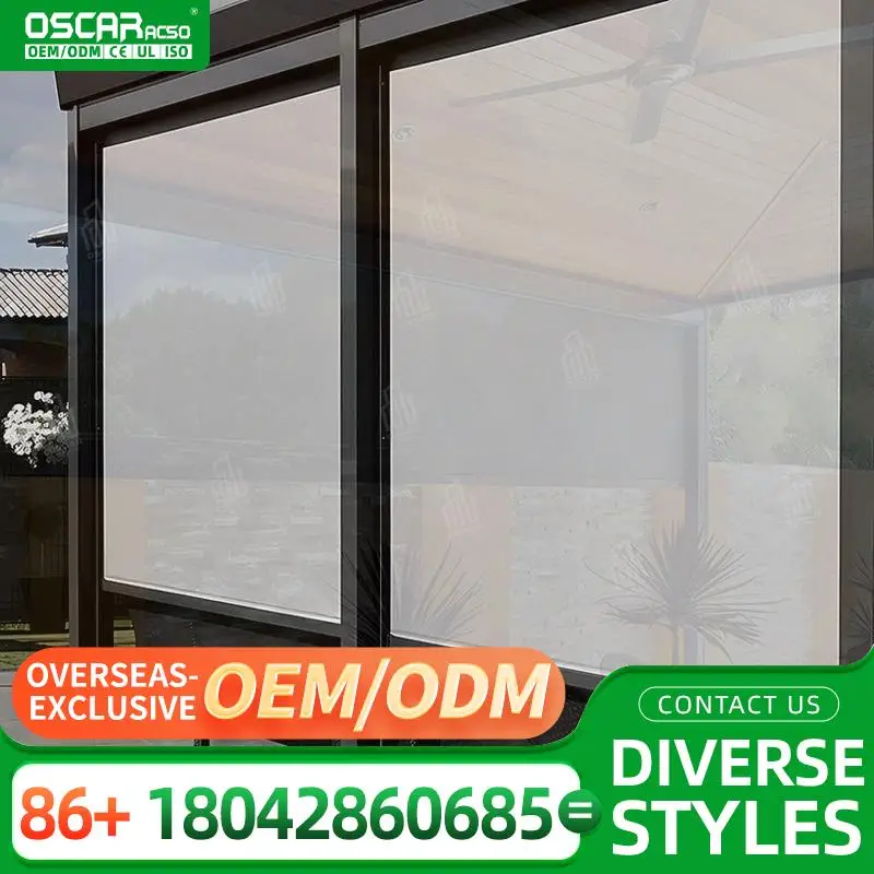 

HeavyDuty Electric Waterproof Roller Blinds Horizontal Pattern Zip Track for Outdoor Patio Garden Balcony Rolling Blind