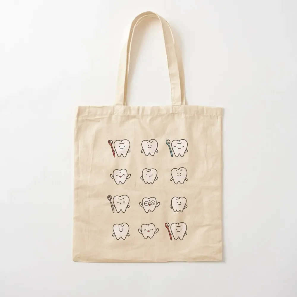 

Funny teeth. Cute tooth art. Dentist pattern design. Tote Bag Women's bag shopping bag logo Women bags Women's shopper