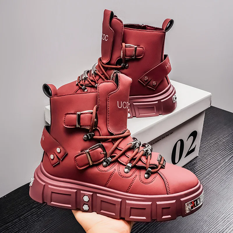 Modische Herren-High-Top-Stiefel, dicke, verschleißfeste Sohle, bequemes Innenfutter. Ideal für Outdoor-Abenteuer, Camping, Wandern. – Detail 13