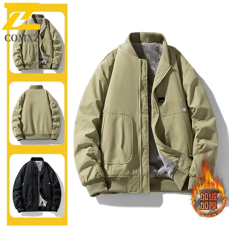 

Men Outdoor Sport Puffer Jacket Winter Quilted Cotton-Padded Coat Stand Collar Waterproof Windproof Thermal Outerwear Streetwear