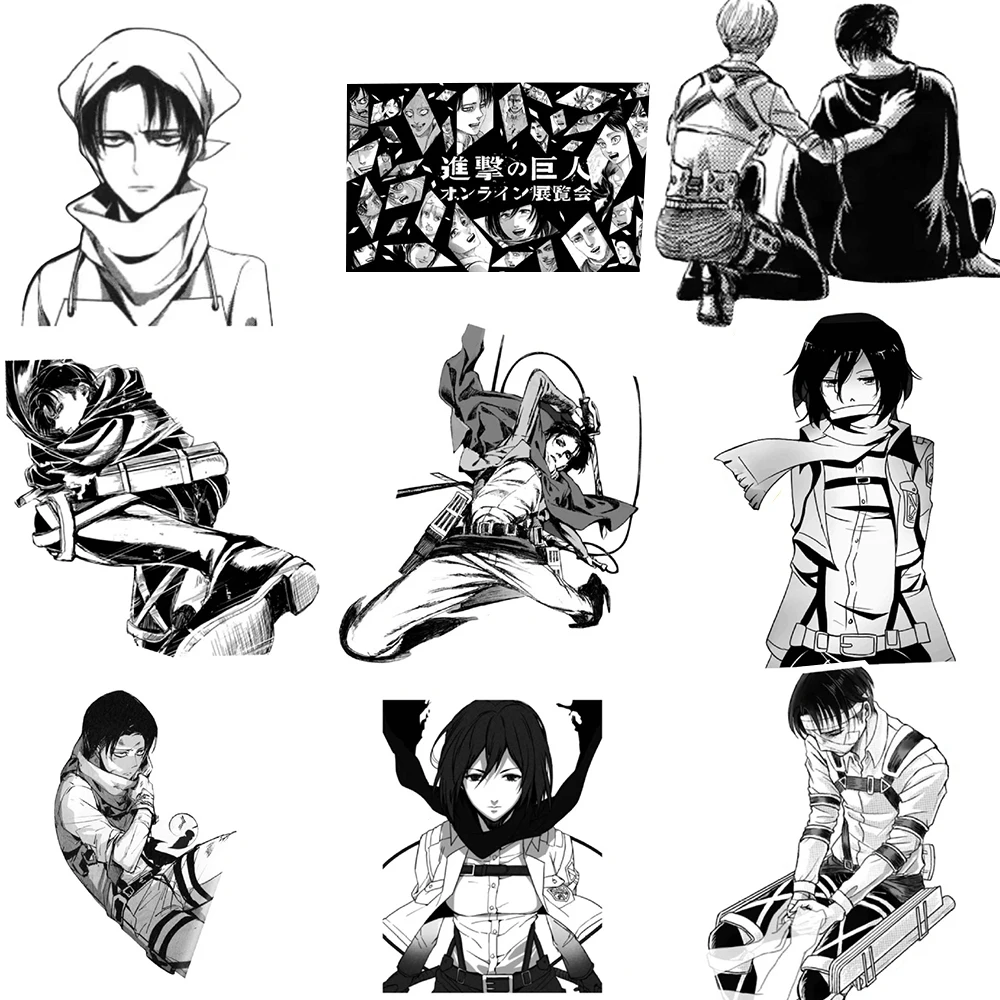 10/30/70pcs Black White Anime Attack on Titan Stickers for Kids DIY Laptop Skin Phone Cool Cartoon Graffiti Sticker Wholesale