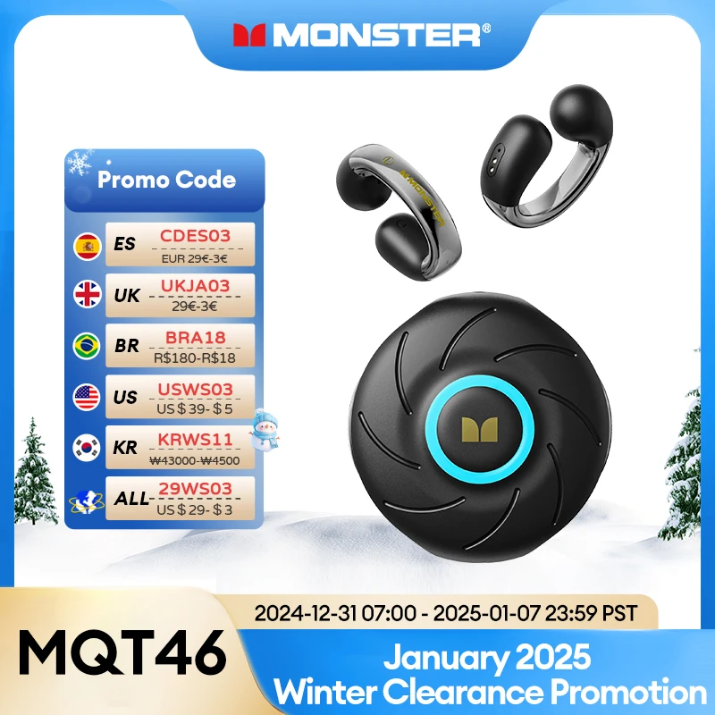 Choice Monster MQT46 OWS Wireless Bluetooth 5.4 Earphones 25H Long Battery Life Game Earbuds Waterproof Noise Cancelling Headset 