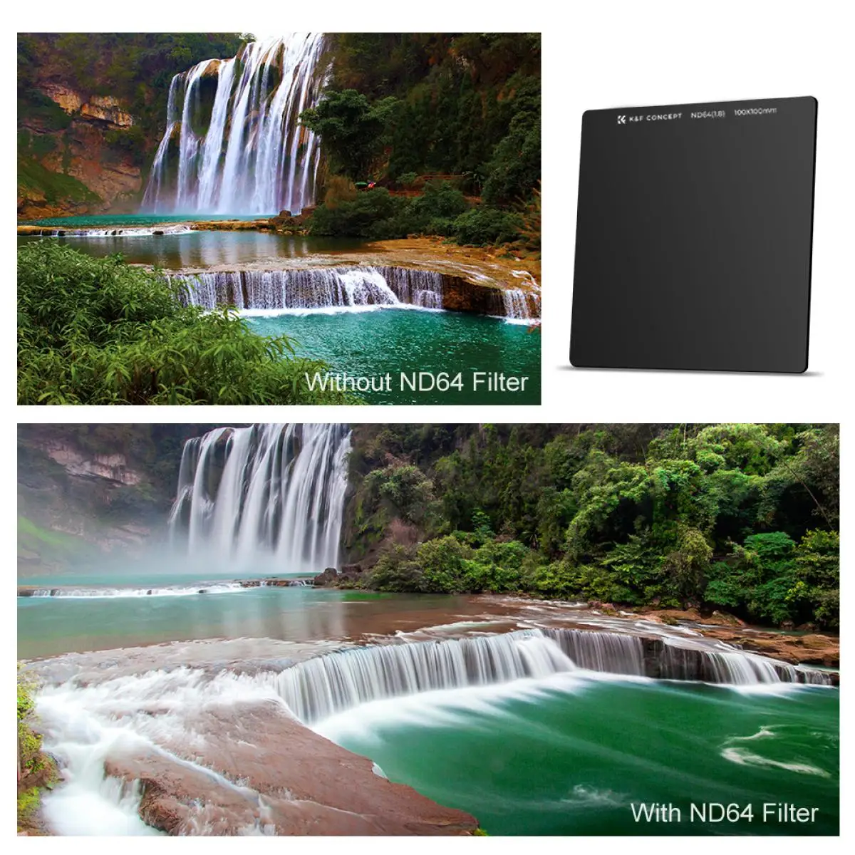 K&F Concept Square ND64 Filter 100*100*2mm Neutral Density Filters 28 Multi-Coated Glass Waterproof Gray ND NANO-X Series