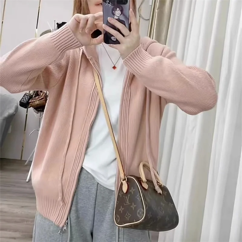 Осенне-зимний женский вязаный свитер с капюшоном премиум-класса, длинный кардиган без катышков, пальто обычной длины, повседневный Sle