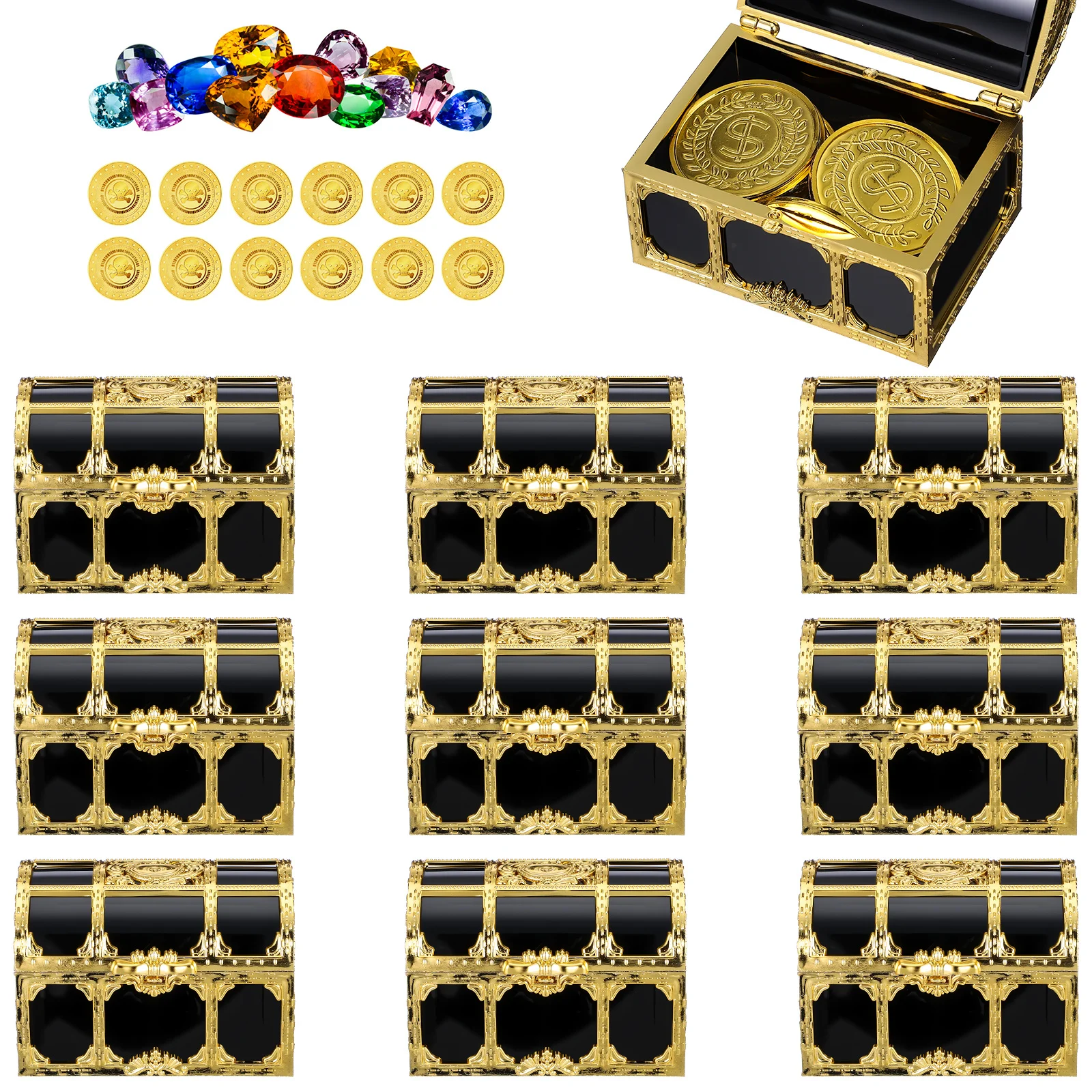 10 szt. Mini Skrzynie Skarbów Pirackich dla Dzieci, Plastikowe Skrzynki, Dużo Małych Skrzynek Skarbów, Retro Zestaw do Zabawy Pirackiej, Nagroda do Klasy