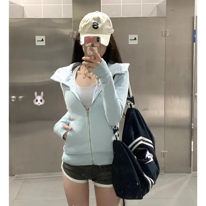 Koreanische Frühlingsneuheit: Schlanke, einfarbige Kapuzenjacke 2026 für Damen – Slim-Fit Y2K-Jacke mit Reißverschluss, lässiger Streetwear-Sweatshirt-Top – Detail 10