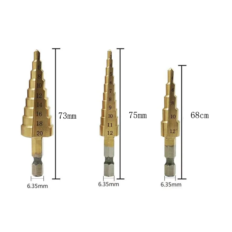 Metal Drill3-12mm 4-12mm 4-20mm HSS Straight Groove Step Drill Bit Titanium Coated Wood Metal Hole Cutter Core Drilling Tool Set