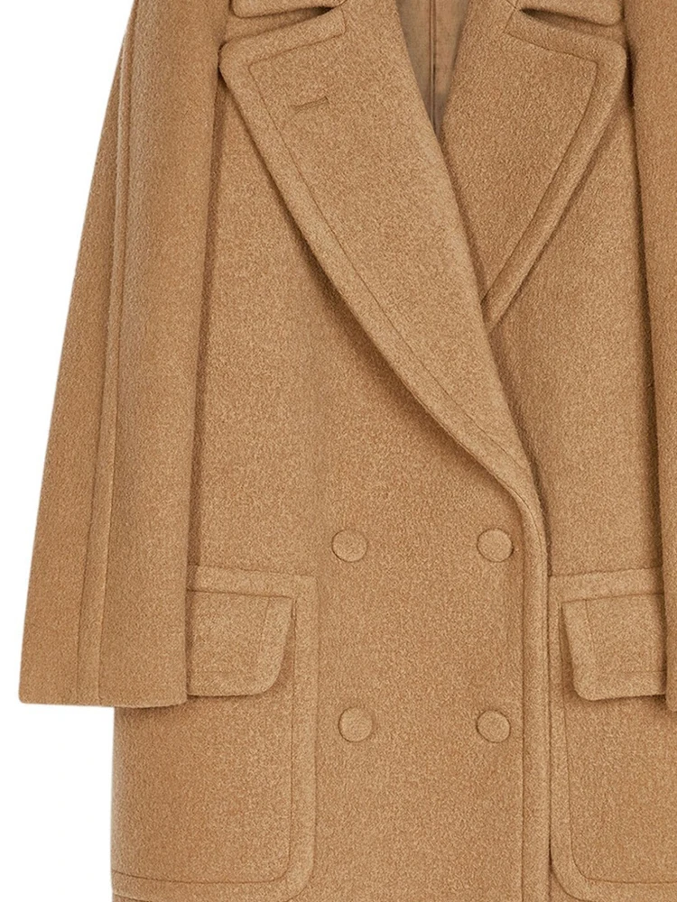 LISM-abrigo de lana color Camel para mujer, abrigo holgado con solapa y doble botonadura, manga larga, lazo en la cintura trasera, novedad de invierno 2024