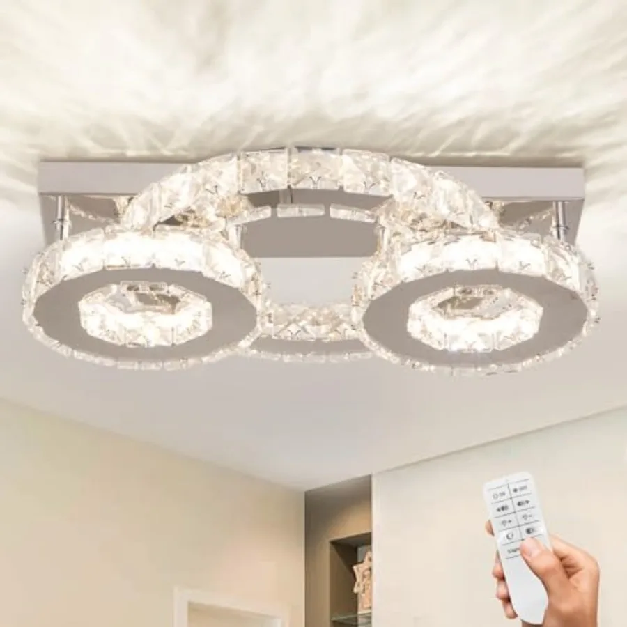 

Диммируемая хрустальная люстра, современный хрустальный потолочный светильник с 3 кольцами, светодиодный потолочный светильник для столовой и спальни