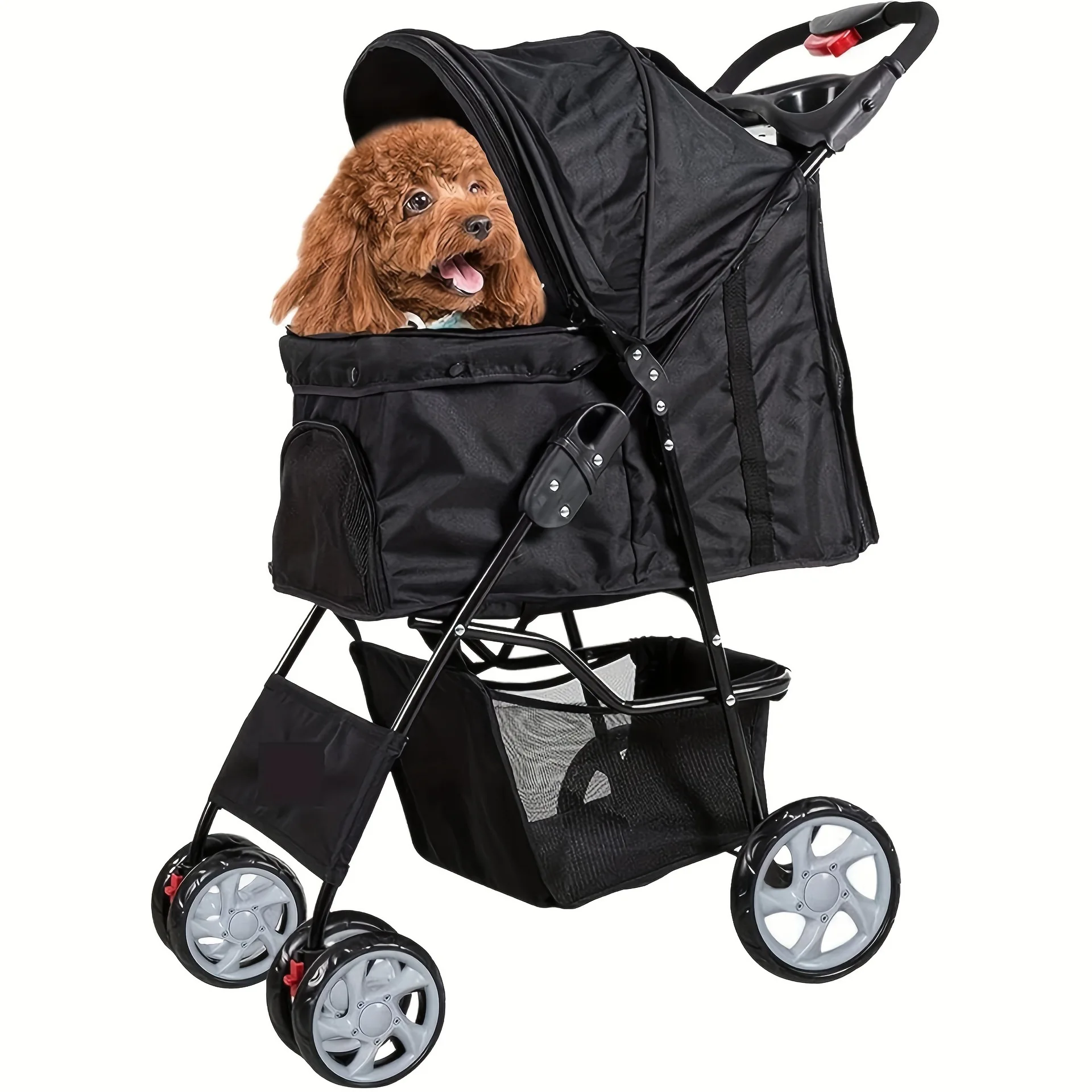 

2025 new model, foldable four-wheel double pet cart, double shoulder strap jogger