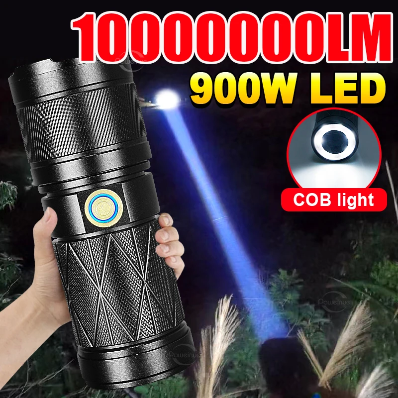 1000000LM 900W/500W/300W High Power LED Flashlights Powerful Rechargeable Tactical Flashlight Long Range Torch Built In Battery