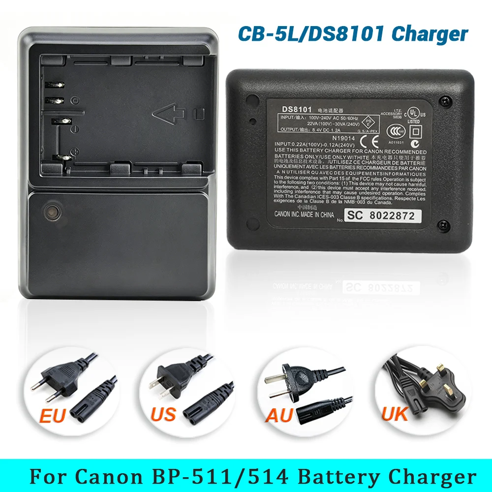 DS8101 CB-5L Battery Charger For Canon EOS 5D 50D 10D 20D 40D 300D G3 G5 G6 G1 Pro 90 750i 630i Camera BP-511/BP514 BP512 CB5L