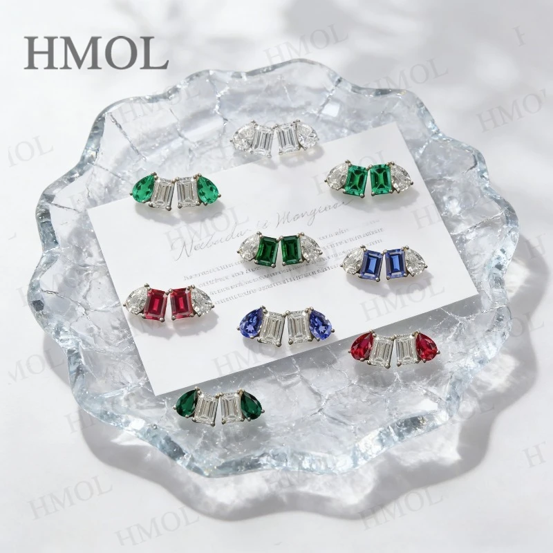 

Emerald+Pear Cut Moissanite and Created Columbia Zambian Emerald Sapphire Ruby Earrings Colorful Fine Jewelry Gift for Her