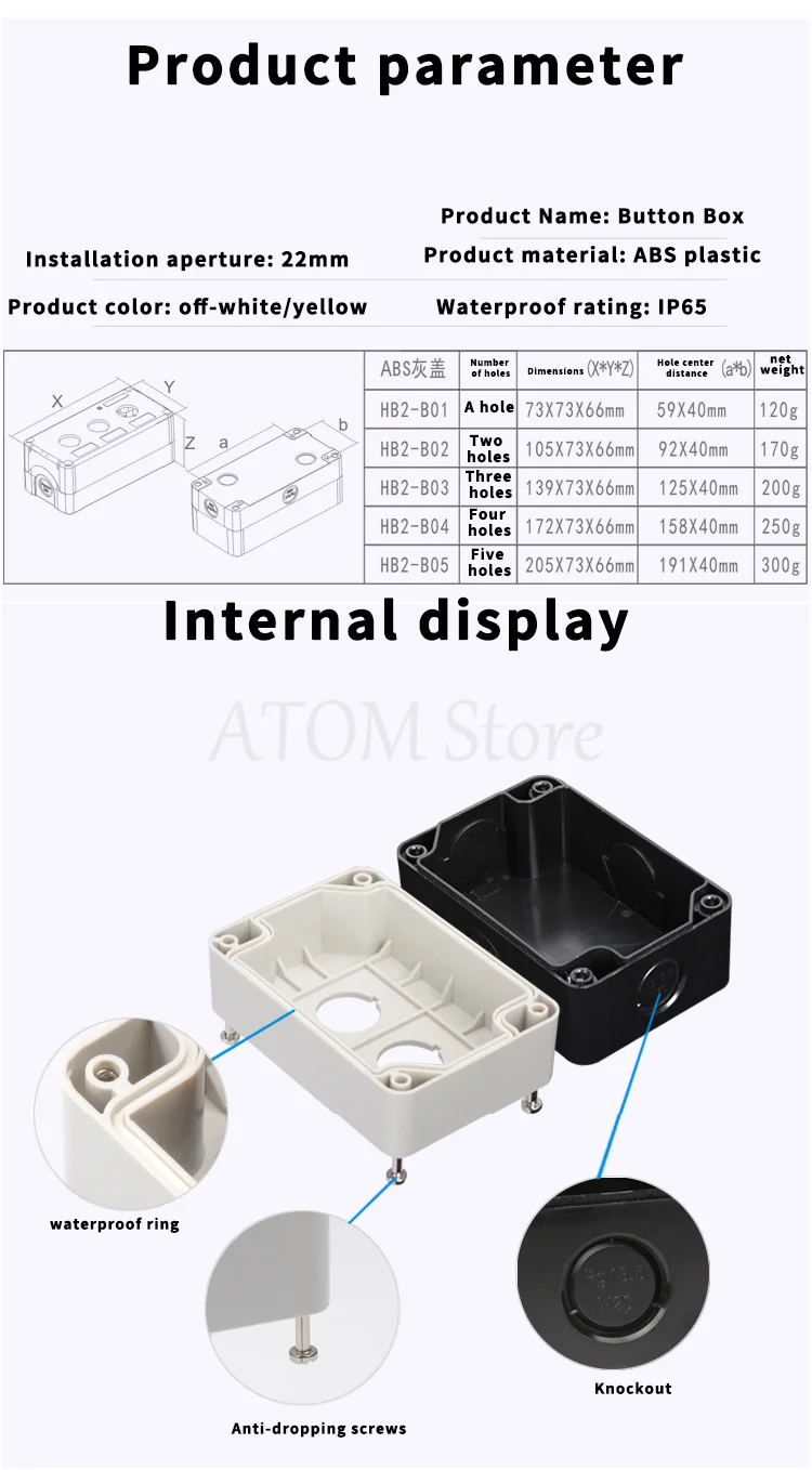 صندوق زر مقاوم للماء صندوق التحكم في التبديل 12345 فتحة مؤشر التبديل الصناعي صندوق توقف الطوارئ البلاستيكي 22 مللي متر #2
