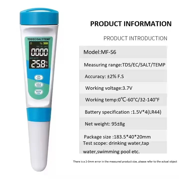 High Quality Aquaculture Water 4 in 1 Salinometer Aquarium Water Salinity Tester Spa Water 4 in 1 TDS EC Salt Detector