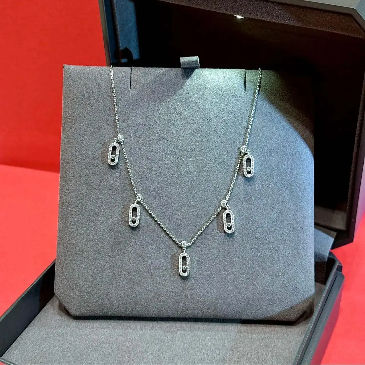 

Hot Sales S925 Pure Silver Five Pendant Diamond Necklace Movable Diamond Series Fashion Luxury High end Women's Party Gift