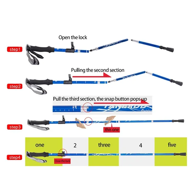 Draagbare 5-delige Outdoor Aluminium Wandelstok Mannen Nordic Opvouwbare Trekkingspaal Reizen Klimmen Skiën Wandelen Wolfraam