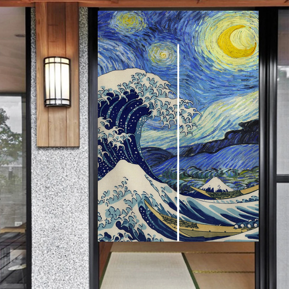 Sky Door Curtain Japanese Noren Door Curtain Room Partition Kitchen Decoration Poster Hanging Shower Curtain For Bedroom