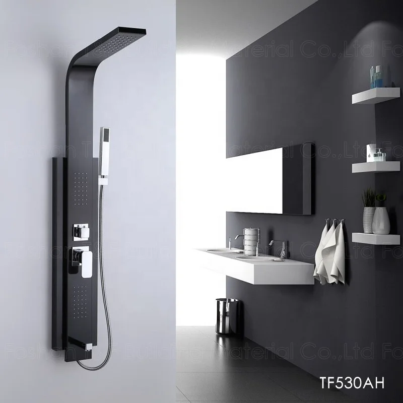 Modern Waterproof Thermostatic Black Waterfall Bathroom Faucet Spa Stainless Steel Shower Panel