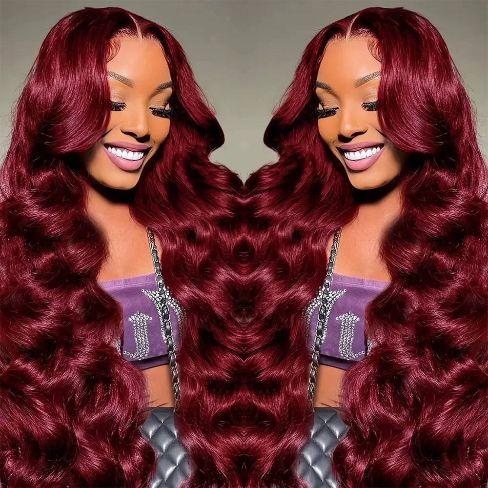 

Бордовый парик 99J, 40 дюймов, с эффектом Body Wave, предварительно сформированный, из бразильских натуральных волос, с HD-кружевом 13x6, плотность 220, дышащий кружевной парик 13x4