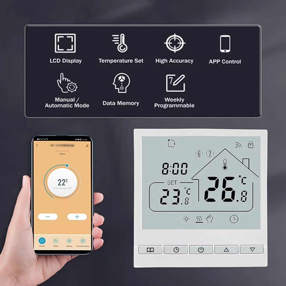 WiFi Smart Thermostat 5+2 Programmable 3A Water Heating Tuya Voice Control Thermostat DIY Install LCD Display Smart Temperature