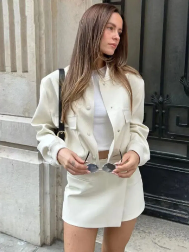 

2024 Woman Solid Bomber Jacket Long Sleeves Loose Single Breasted Cardigan Female Commute Streetwear Women's New In Coat