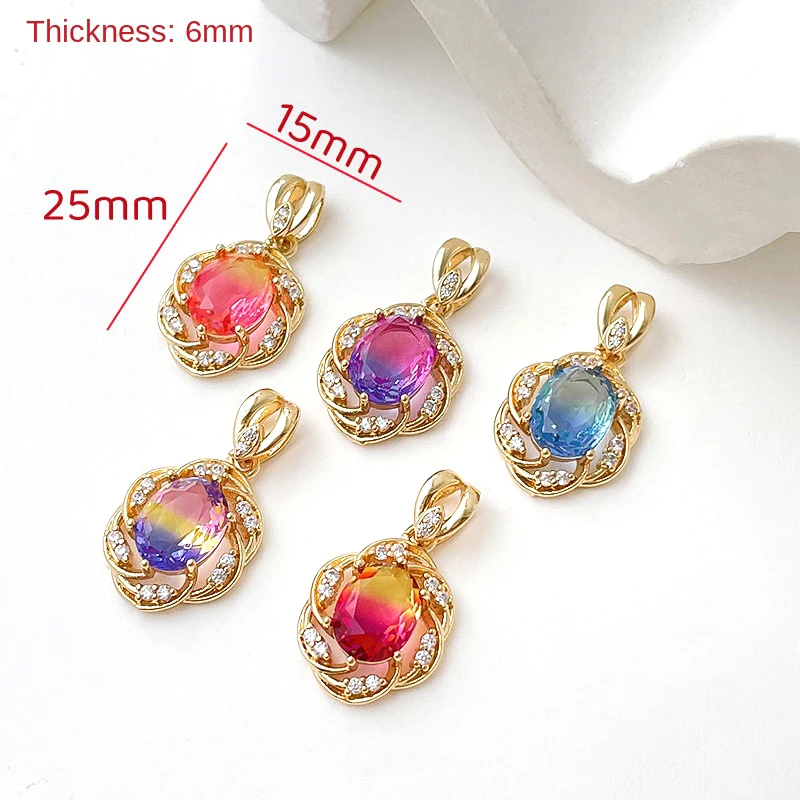 2 Pieces  Inlay Gradient Overlay  Zircon  Pendant  Diy  Making Jewelry Necklaces  Brass Plated Genuine Gold Accessory Material