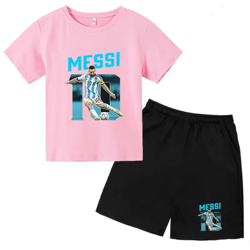 T-shirt Kids Clothes Birthday Gift 3-13Y NO.10 Football Boy/girl Top+shorts 2P Casual Sunshine Sports Short Sleeved Charming Set