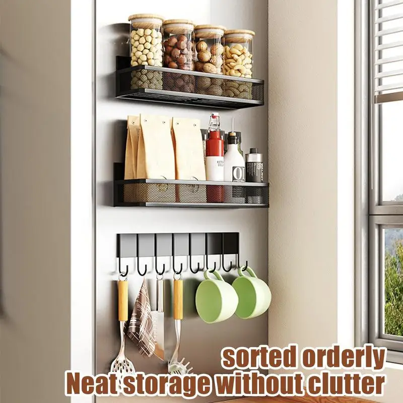 Magnetic Spice Rack Refrigerator Side Shelf Spice Storage Household Fridge Magnetic Shelf Space Saving Kitchen Organizer Rack