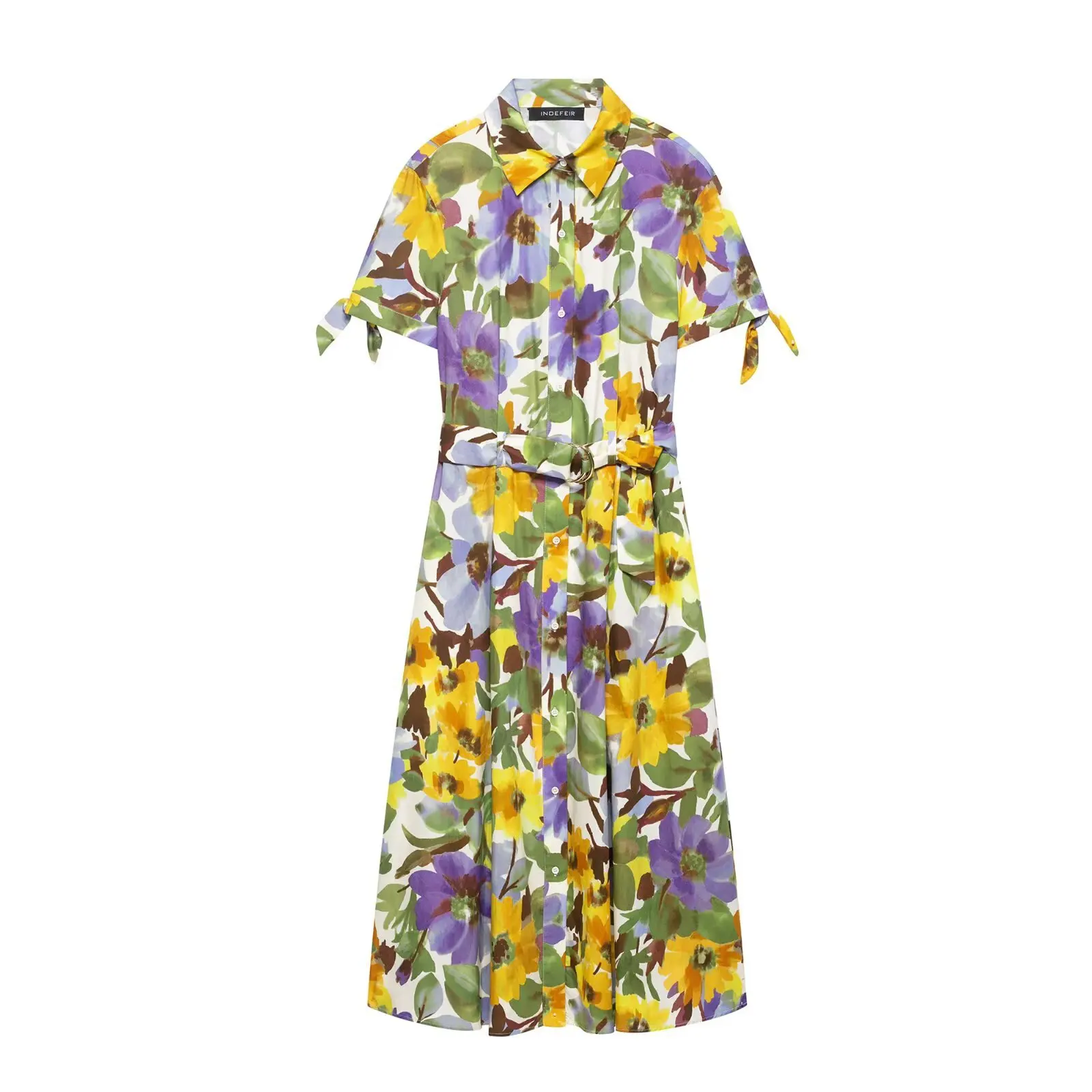 2025 imprimé à manches courtes Flip cravate ceinture tempérament été nouvelle robe été nouveau Style femmes robe à la mode charme robe