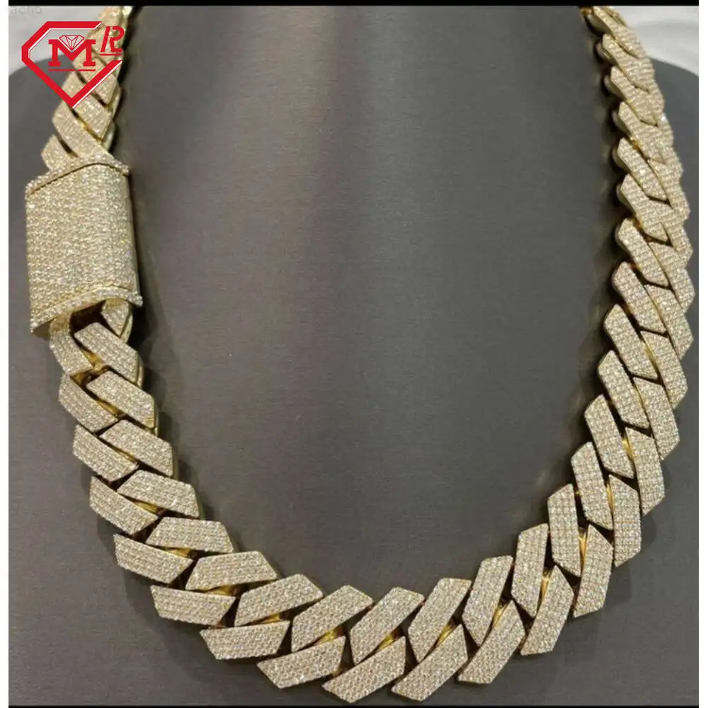 

Fully Iced 20mm Iced Out Vvs Moissanite Diamond Cuban Link Chain Gold Plated Customize Moissanite Cuban Chain