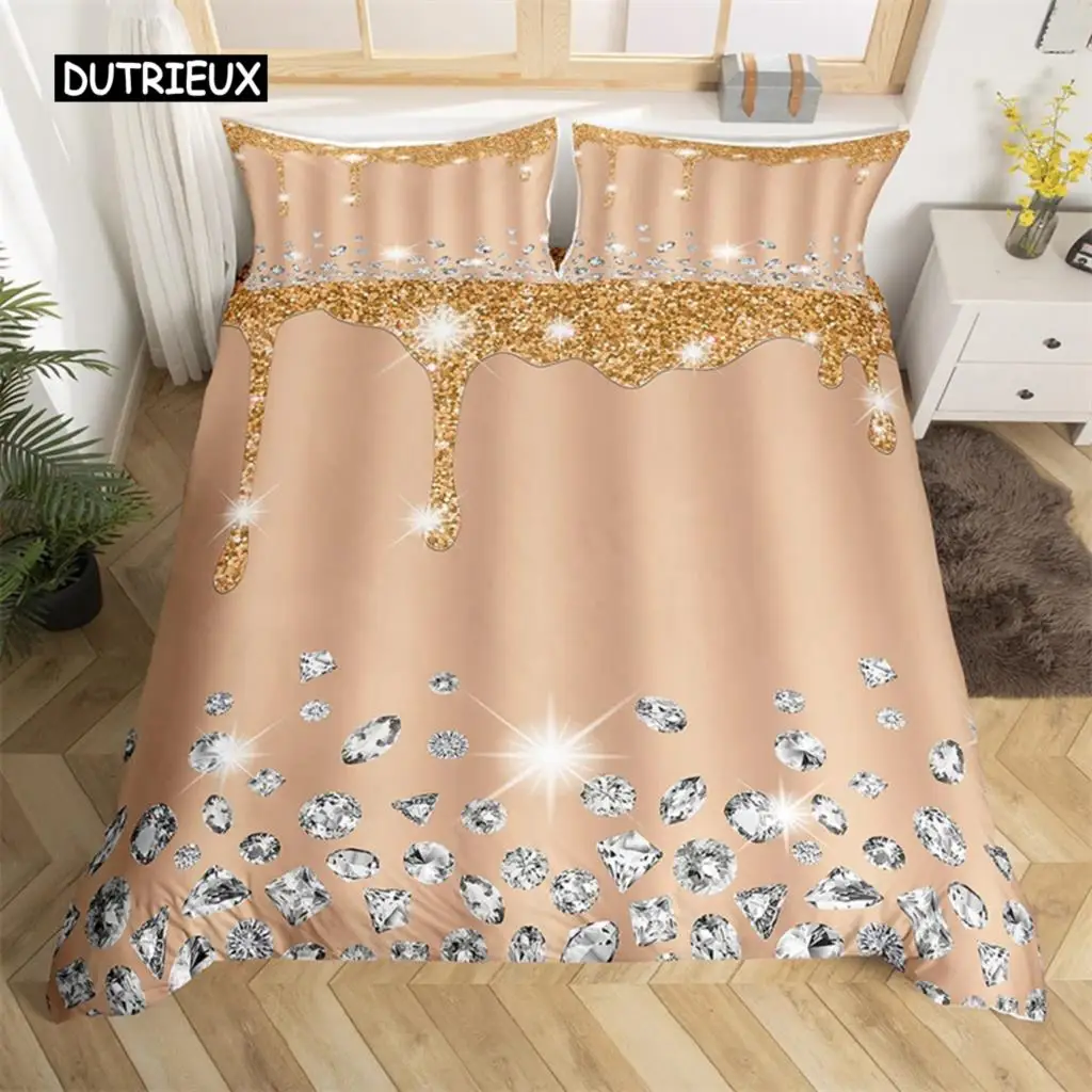 

Silver Glitter Duvet Cover Bling Party Decorations Bedding Set Microfiber Diamond Comforter Cover Queen For Boys Girls Children