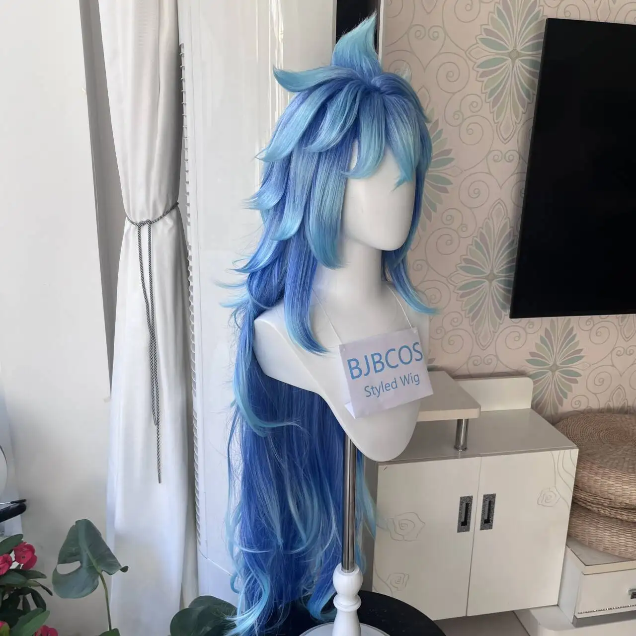 [Styled Wig]Idia Cosplay Wig Anime Twisted Wig Wonderland Shroud 110CM Long Gradient Blue Hair Men Women Halloween Party Rolepl view 2