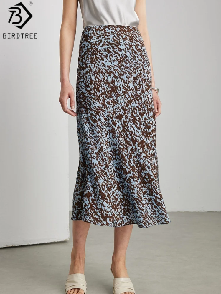 

Birdtree, 100% Real Silk Printed Skirt, Women's Double Crepe Loose Casual Skirts, Elastic Waist, 2026 Spring Summer New D63035JF