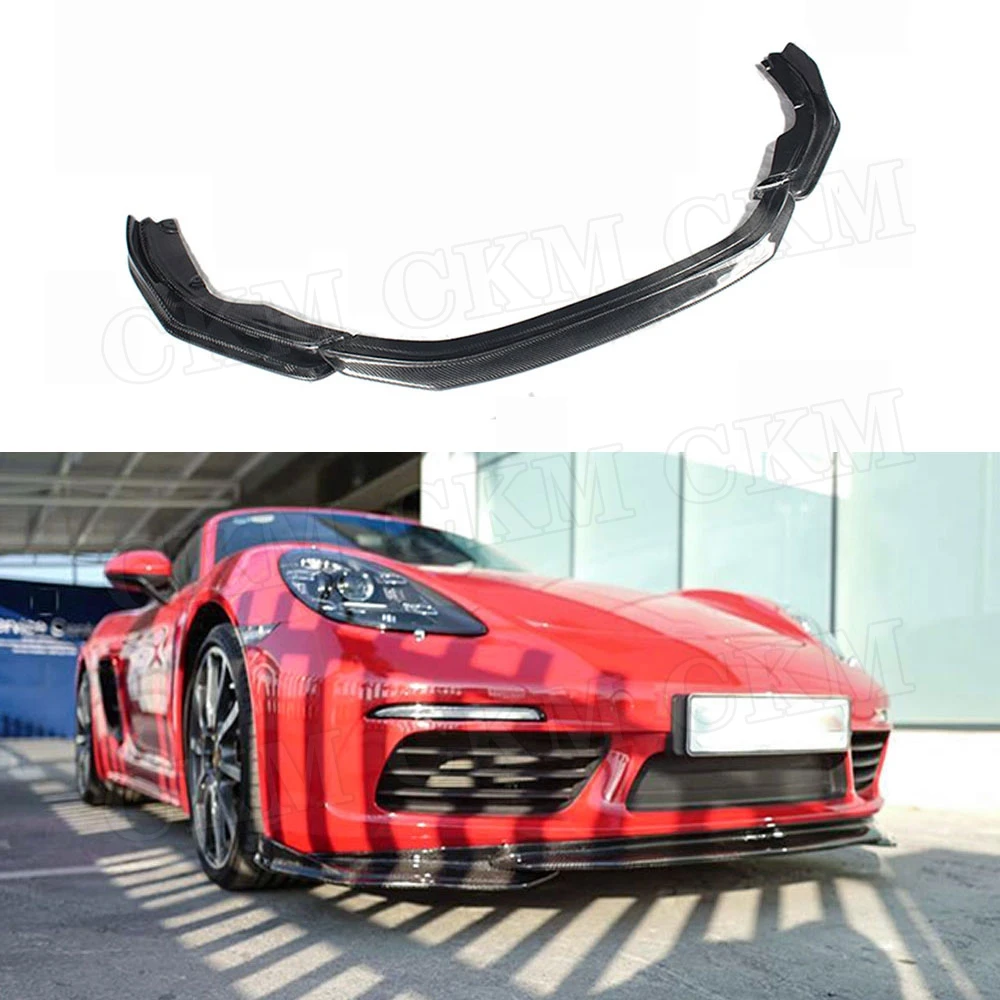 

CKMUUER из углеродного волокна, подходит для Porsche 718 Cayman Boxster 2016-2019, Стайлинг автомобиля, передний бампер, фартуки для губ, спойлер, разветвители для подбородка