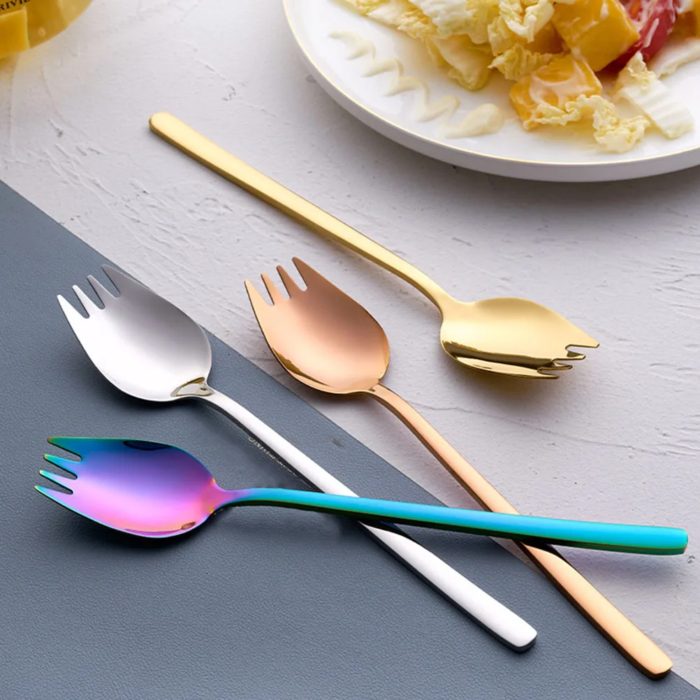 

6pcs Stainless Steel Fork Spoon Tableware Reusable Practical Fruit Spoons Dual Use Camping Hiking Kitchen Supplies Lightweight