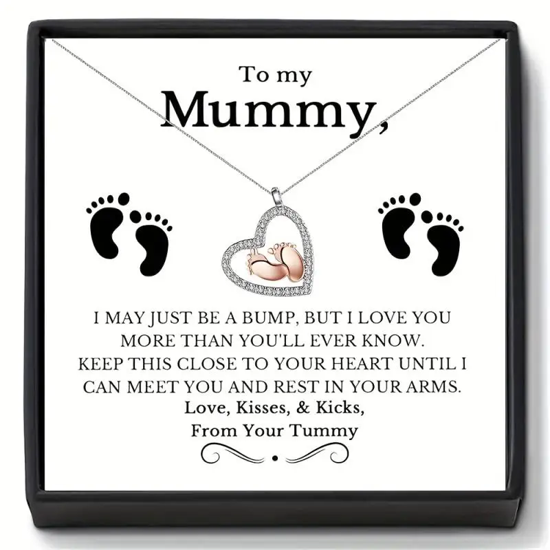 Fashionable and cute baby foot pendant necklace with gift box, a Mother's Day gift for mom