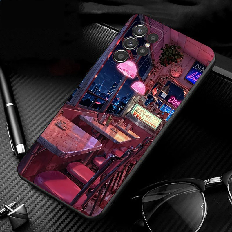 Phone Case For Samsung Galaxy S25 S24 S23 S22 S21 Ultra S24 S23 S22 S21 S25 Plus S24 S25 FE Coffee Cafe night Aesthetic