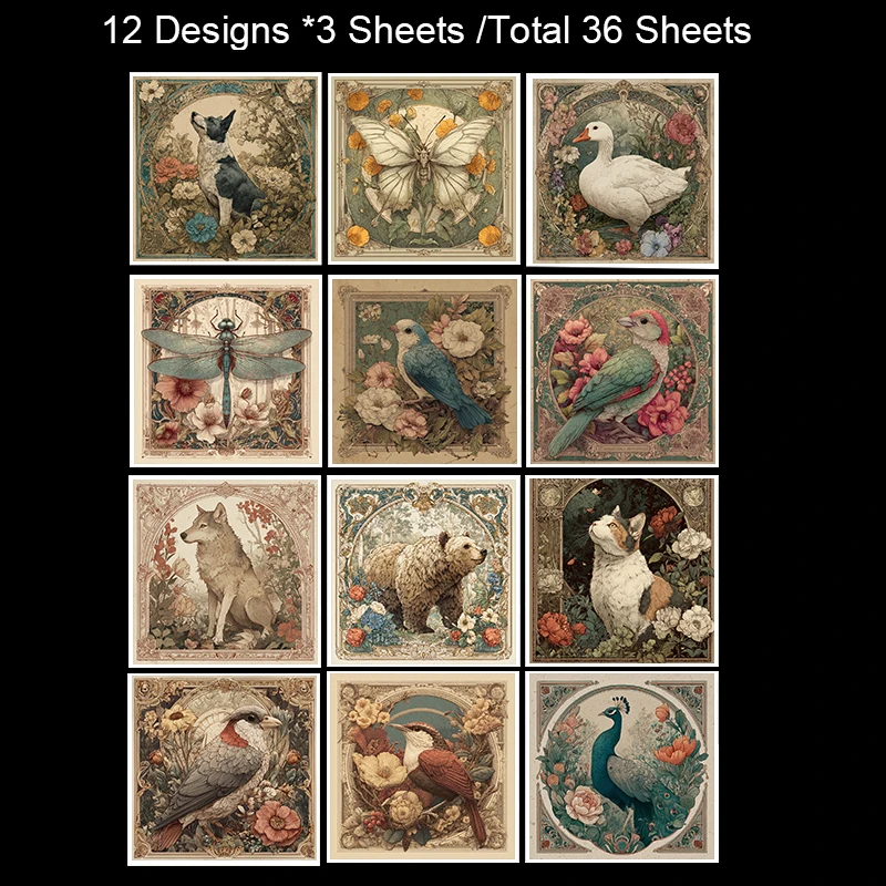 حزمة ورق القصاصات (36 ورقة، 6 × 6 بوصة): مطبوعات عتيقة لافتة للنظر لسكرابوكينغ وأوريغامي وديكور DIY - قرطاسية يدوية ساخنة