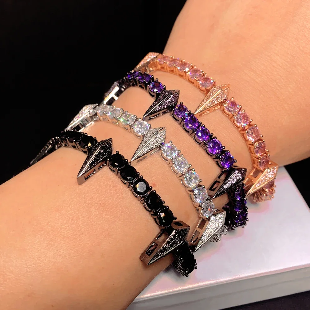 2025 Hip Hop Coole Männer Junge Gothic Schmuck Krappen Set 5A Zirkonia Spike Charm Iced Out Varous Farbe CZ Tennis Kette Halskette