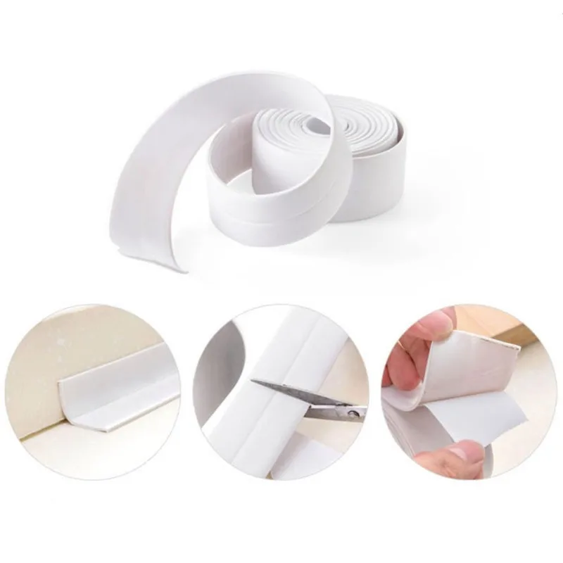 1pc Bathroom Waterproof Wall Stickers Sealing Tapes PVC Adhesive Sealing Strips Sink Edge Tape Kitchen Bathroom Accessories