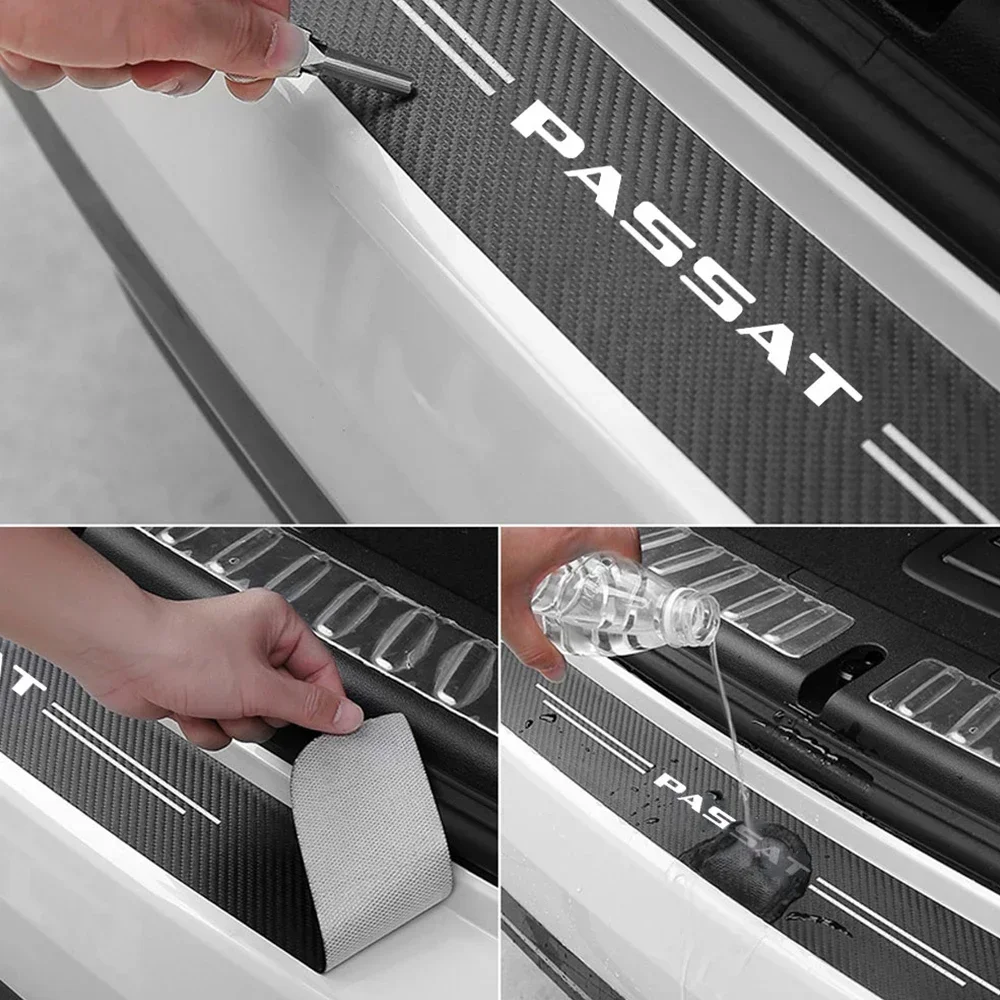 Carbon Fiber Car Doorsill Stickers Protect Film Threshold Bumper Strips for VW Passat Scuff Plate Decals Accessories