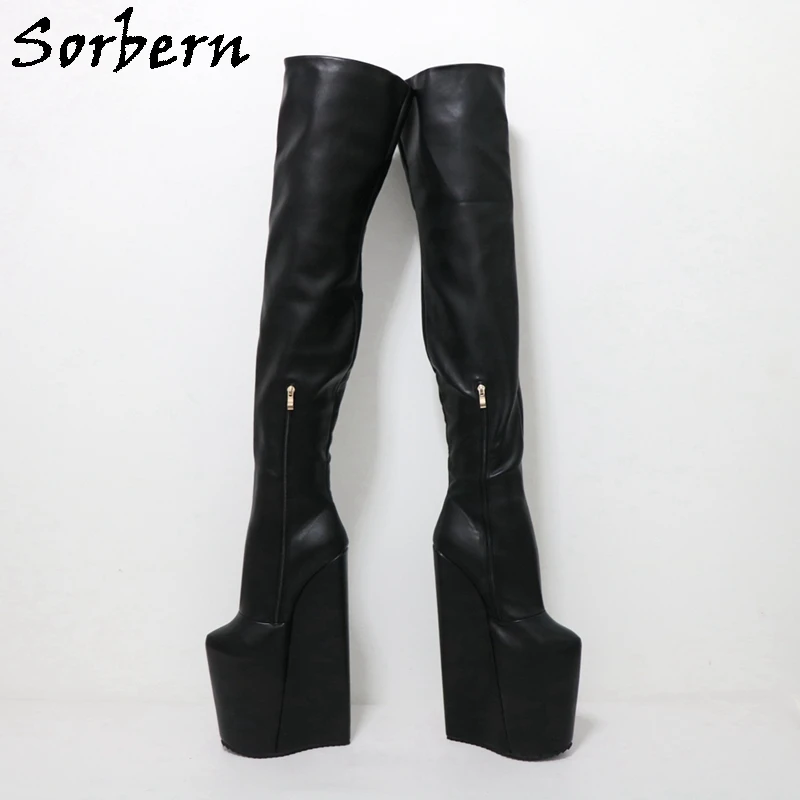 Sorbern Black Wedge High Heel Boots Women 30cm High Heels Platform Drag Queen Booties Special Wedges Custom Color